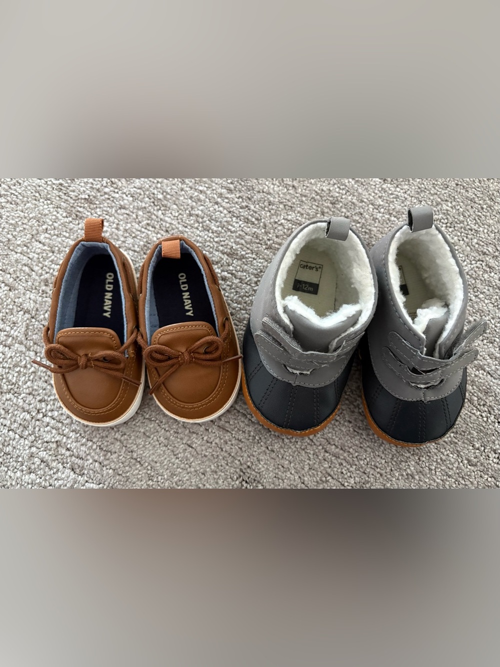 6-12 month baby Old Navy Brown Boat Shoes/9-12 month baby Carter’s Soft Boots